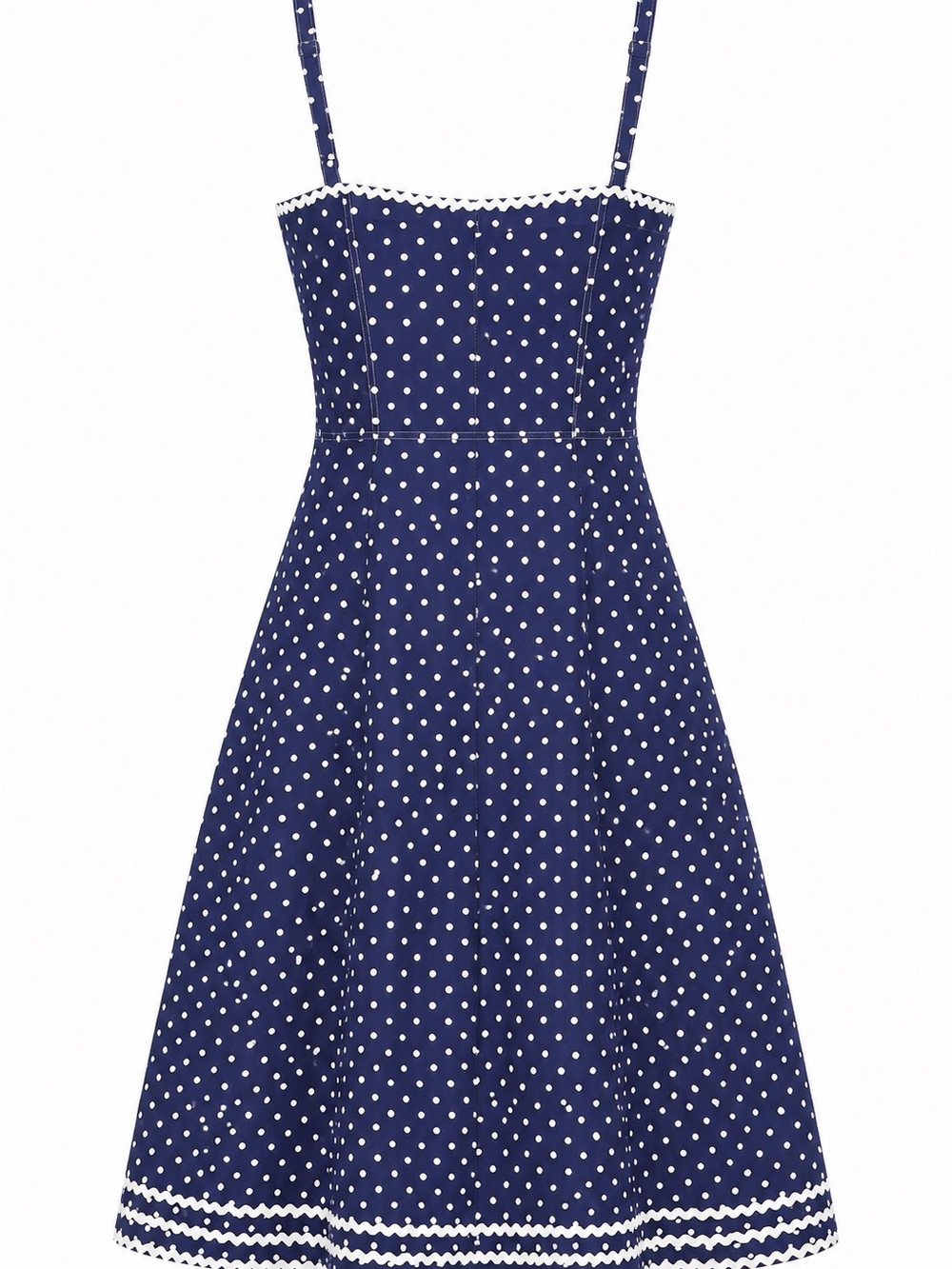 Betsey Johnson Navy Polka Dot Midi Dress with White Trim - Picture 3 of 5